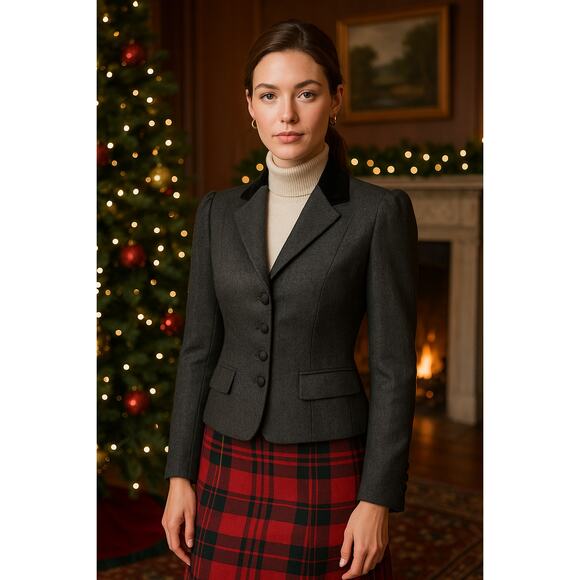 Hunters Run Jackets & Blazers - Vintage Hunters Run Tailored Wool Jacket Charcoal gray black velvet collar (8)